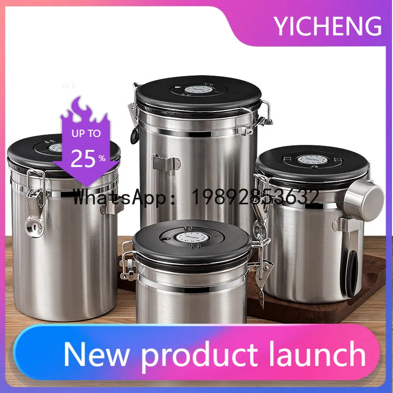

2.8l large capacity storage jar - stainless steel coffee bean sealed container for long-lasting freshness