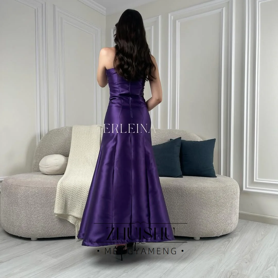 ZHUISHU Purple Satin Saudi Evening Dresses Women Semi-Mermaid Strapless Formal Event Dress Customized Party Gown Ankle-Length