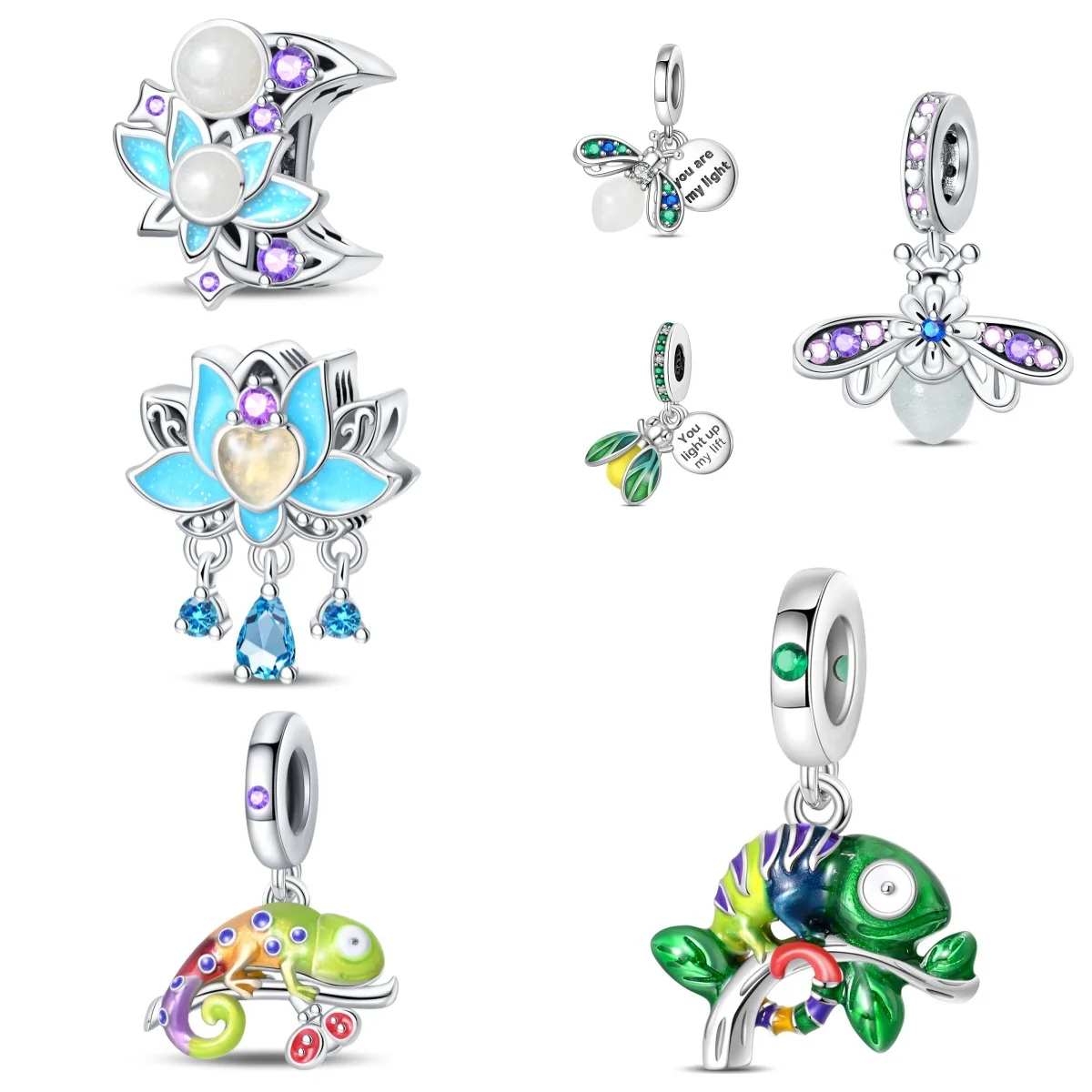 

New 925 Silver Vacation Trend Charms Luminous Chameleon Firefly Pendant Women Diy Jewelry Fit Original Pandora Bracelet Making