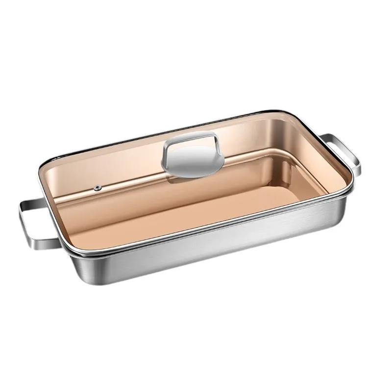316 Stainless Steel Grilled Fish Plate Rectangular Household Deep Plate Induction Cooker Special Pot Tray Grilled Fish Stove Pla