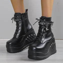 2022 New Boots for Women Fashion Hot Sale Punk Goth Platform Heels Wedge Women's Boots Casual Goth Punk Size 43 Women's Shoes