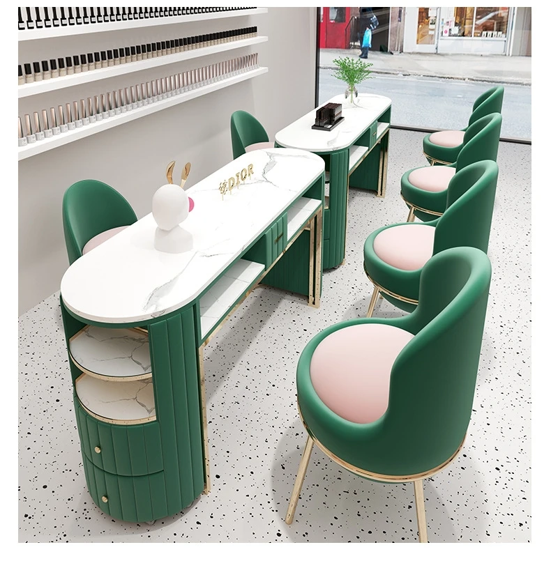 Modern Design Beauty Shop Furniture Double Manicure Table And Chair Sets Luxury Nail Table Manicure Desk With Dust Collector