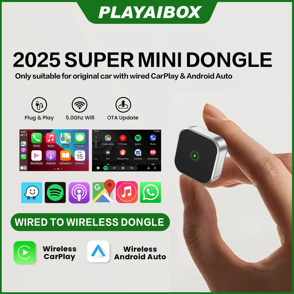PLAYAIBOX Беспроводной адаптер CarPlay Android Auto 2in1 Mini 5G WIFI Dongle Преобразование проводов в беспроводное автоматическое подключение Plug & Play