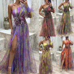 Women Spring Summer Dress Skirt Printing Color Casual Asymmetry Fashion Flounced Edge Elegant Sexy Comfortable Regular Standard