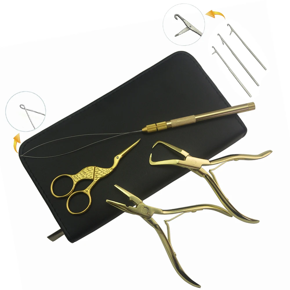 

Hair Extension Micro Ring Plier Kit - Professional Loop & Weft Remover/Applicator Set with Metal Scissors