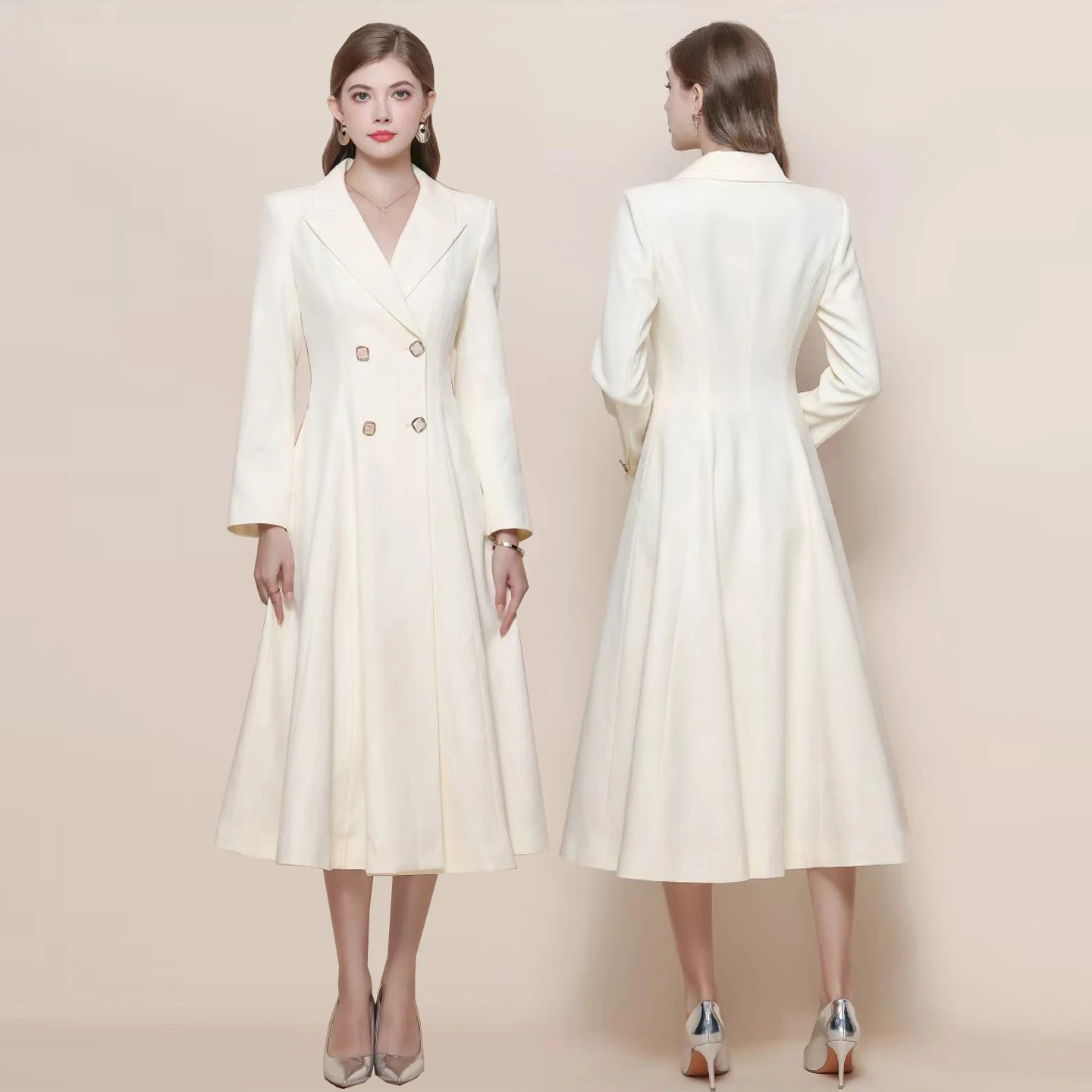 

Ele Briti Sle Двухрядное пальто на пуговицах Розовое утягивающее платье миди Dr Женская модная верхняя одежда с высокой талией для поездок на работу Sle