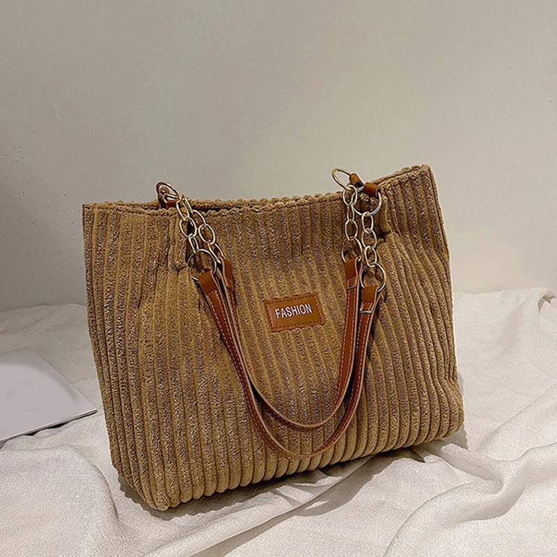 Fashion Corduroy Tote Bag, Solid Color Shoulder Bag, Women\'s Casual Handbag For Commute Work