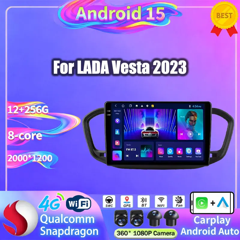 for LADA Vesta 2023 Android 15 Car Radio Wireless Carplay Auto QLED DSP GPS Navigation 4G Multimedia Video Player 2Din Head Unit