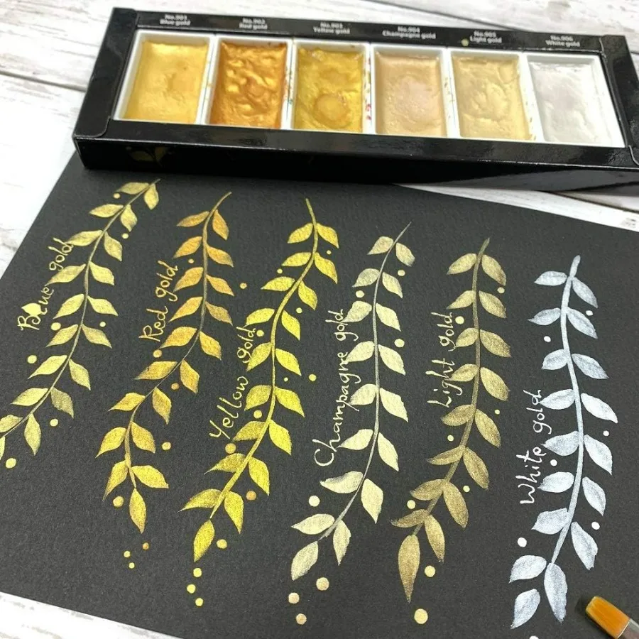 6 kleuren 3-pack set met STARRY PEARL GEM aquarelverf met goudzilver glitterafwerking, ideaal voor profe