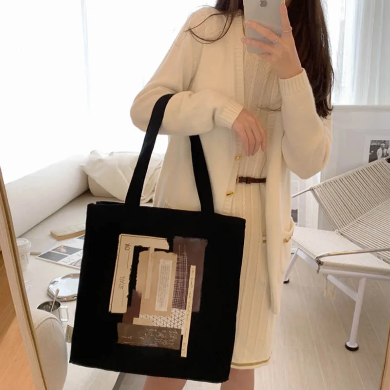 Poetry Lifest Creative Pattern Design Pattern Cotton Canvas Bag Fashion Style Zipper One Shoulder Shopping Handbag