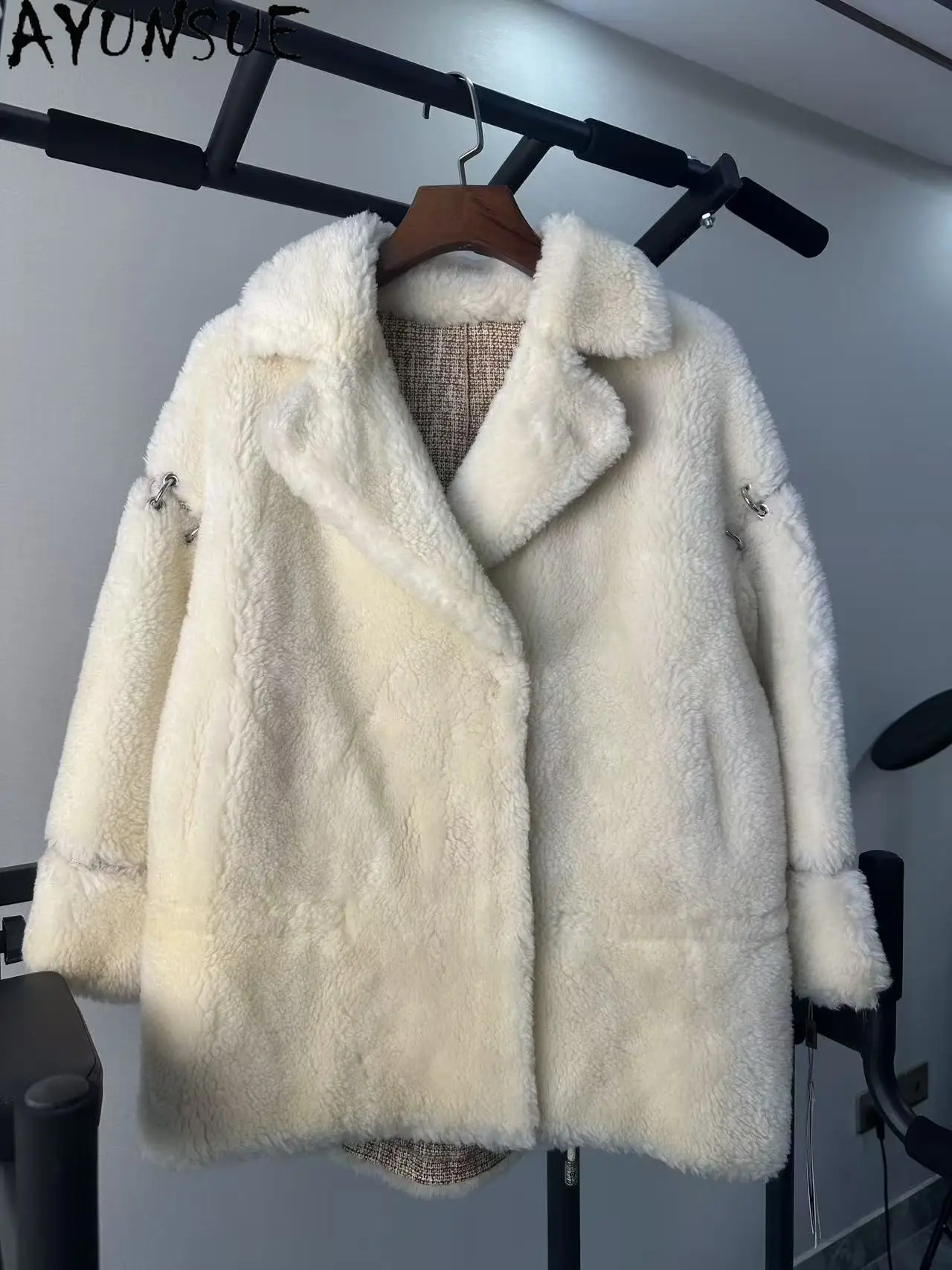 AYUNSUE Real Wool Jacket Women Warm Winter Clothes Mid-long Womens Coats Unique Coat Promotion Minor Flaws No Refund No Exchange