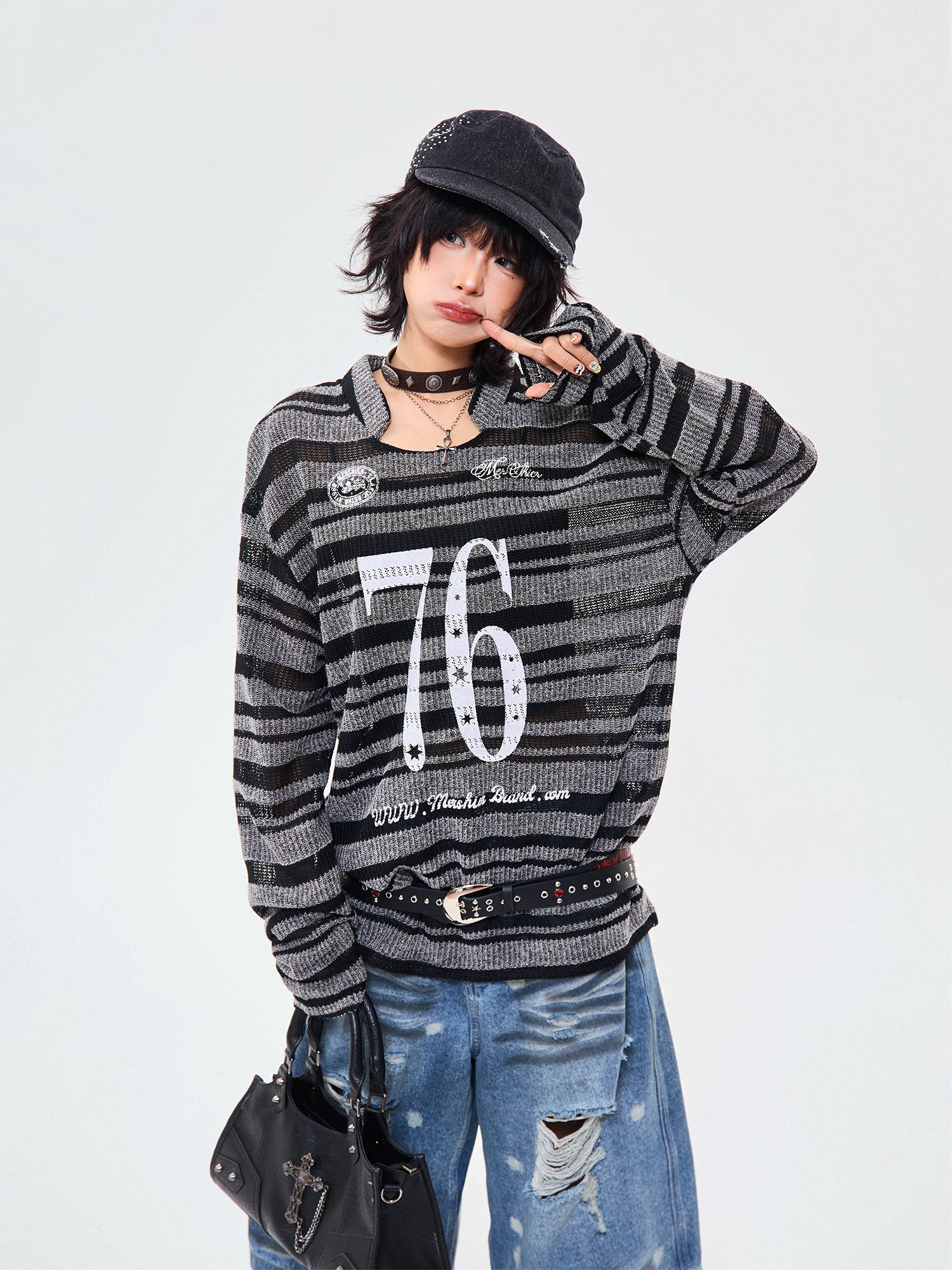 

Американский женский свободный повседневный универсальный топ с длинным рукавом, вязаный в полоску, с круглым вырезом, из смесового полиэстера и хлопка, модный