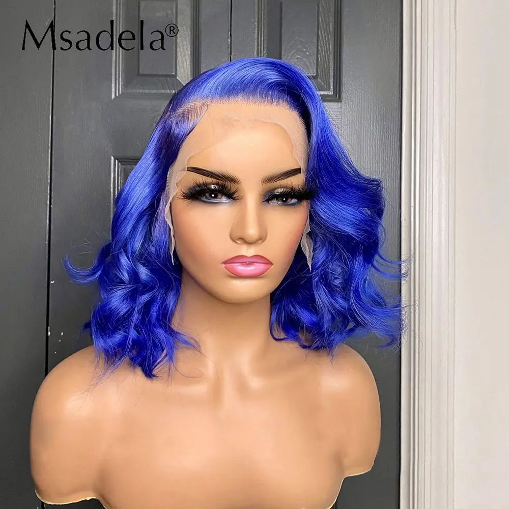 Short Loose Wave Blue Pink Color Synthetic Bob Lace Front Wig Drag Queen Transparent Pixie Cut Cosplay Wigs For Black Women