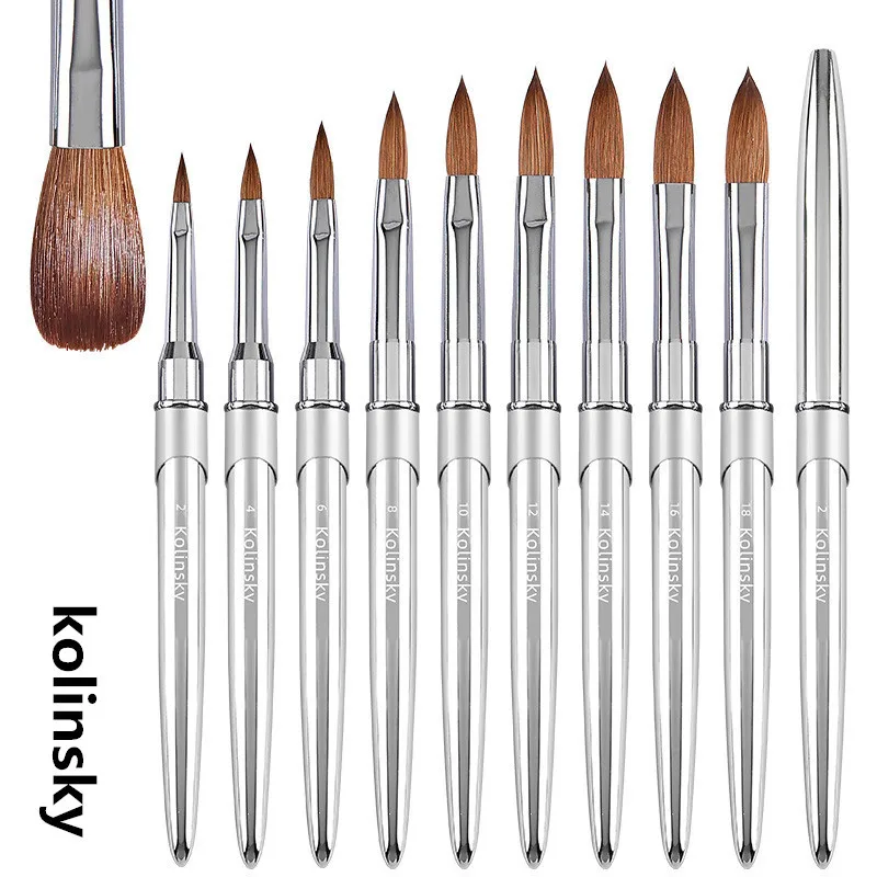 1PC 純粋コリンスキーネイルブラシ シルバー UVジェルポリッシュ ネイルアート エクステンション ビルダー マニキュア ネイルペン ペイント ドローイングブラシ