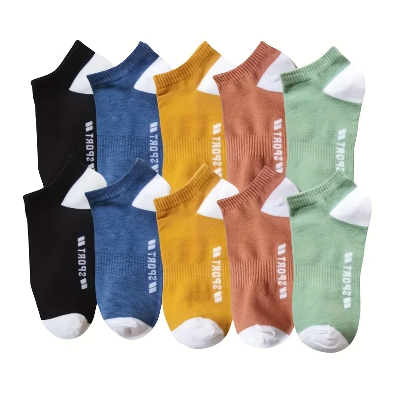 5 أزواج من الجوارب الرجالية، جوارب كاحل رياضية أنيقة مستوحاة من العرق، ماصة للعرق، نمط صيفي رقيق، قصة منخفضة