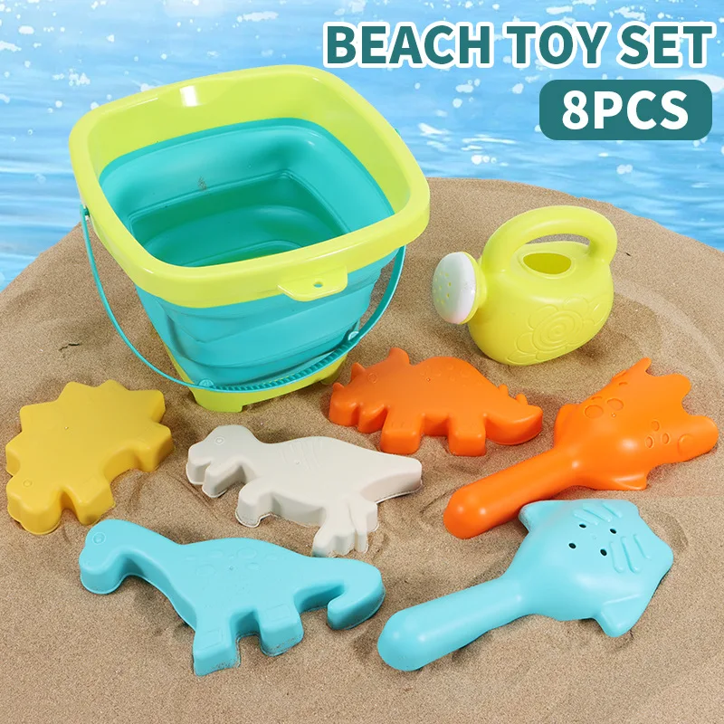 Foldable Beach Bucket Beach Toys for Kids Sand Toys Set for Sandbox Toys with Collapsible Bucket Shovel Rake Set Sand Molds