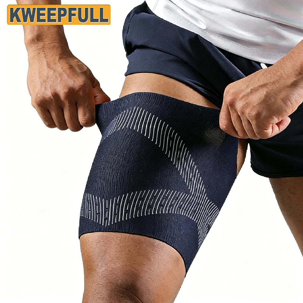 1Pcs Single Compression Thigh Sleeve Leg Warmers, Breathable Knee Stabilizer Support Brace for Gym Running Tennis Sports