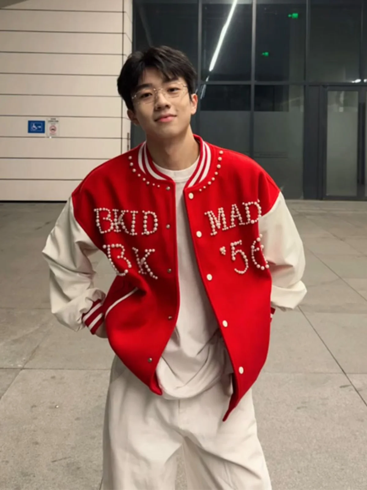 

FRR Pearl Red Baseball Jacket Short American Hiphop Youth Pilot Coat Men's Fashion Spring Autumn Polyester Fiber Long Sleeve