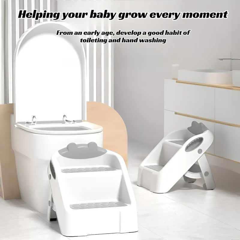 Non-Slip Korean Style Step Stool Kids Bathroom Sink and Toilet Ladder, Baby Wash Basin Footstool Durable Safety Grip Platform