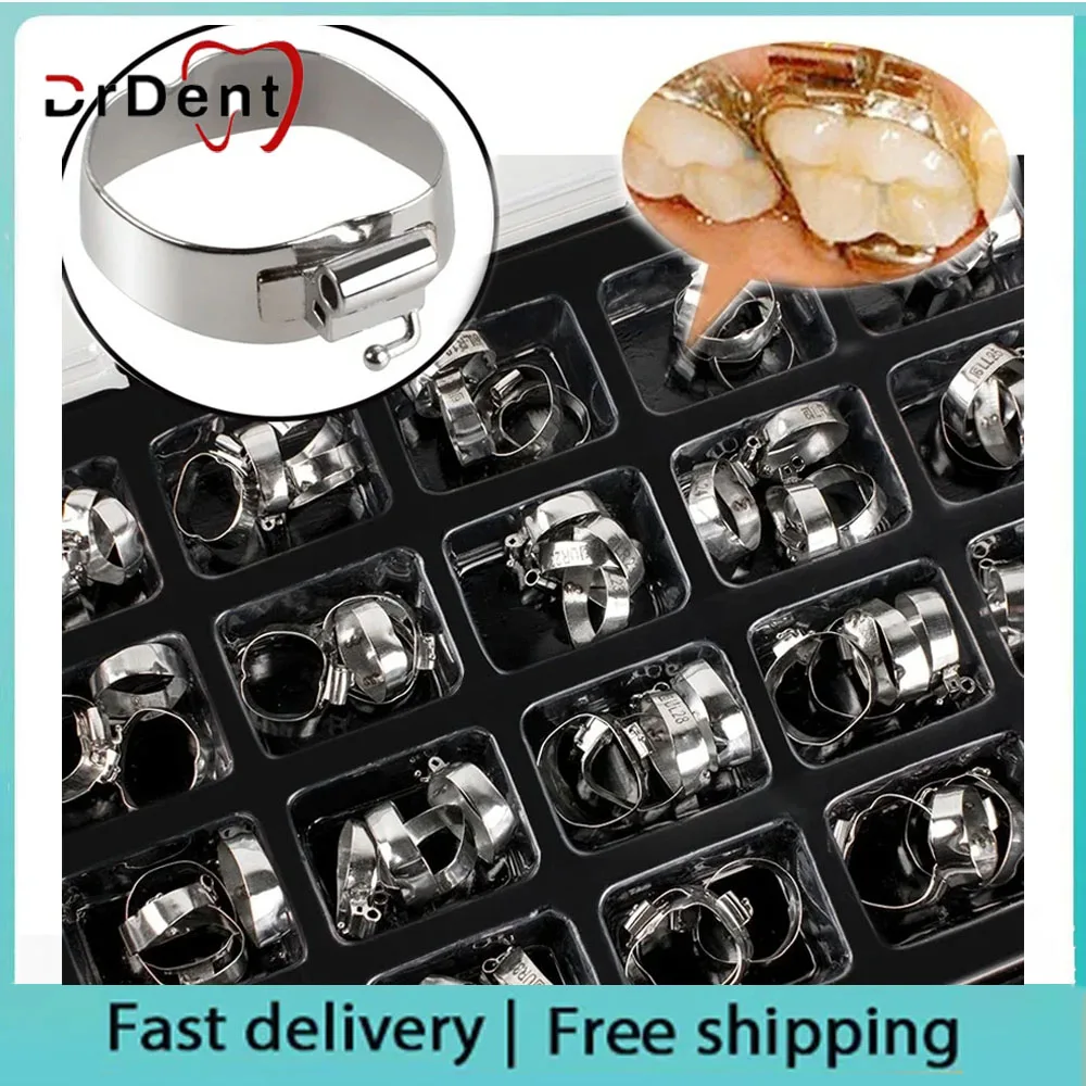 80 Pcs/Box Dental Orthodontic Stainless Steel Bands with Buccal Tube First Molar Roth/MBT 022 16#-35# Buccal Tubes