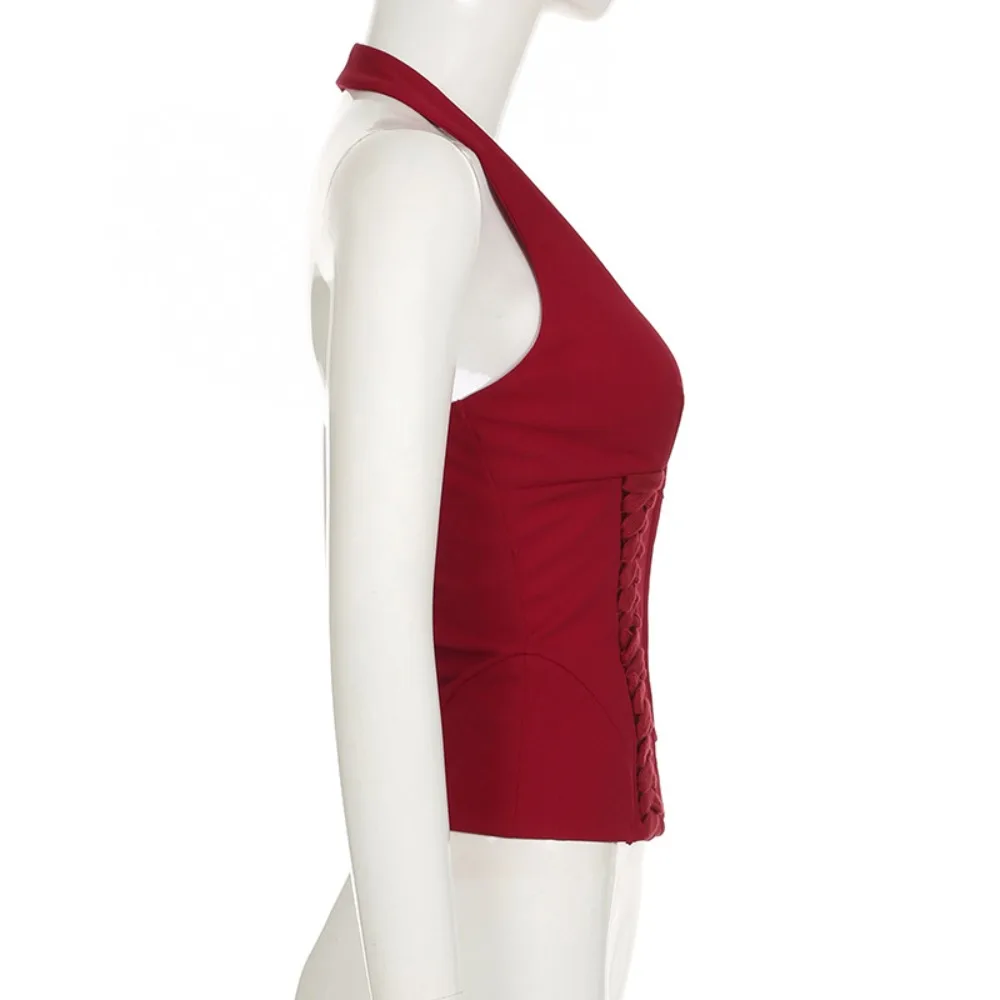 

Deep V Neck Sleeveless Crop Top Solid Color Korean Ins Y2K Halter Vest Top Slim Fit Chic Women Camisole Dance