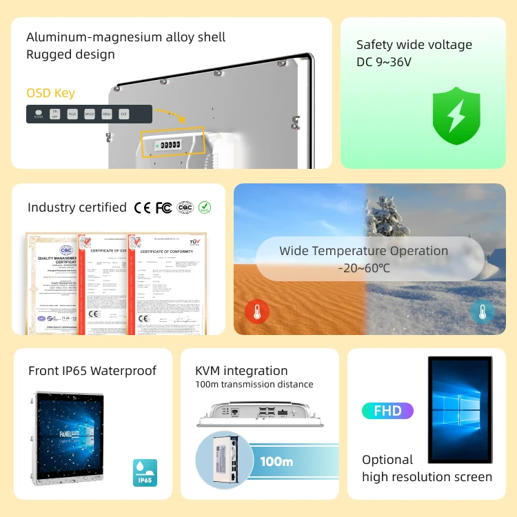 Full HD Industrial LCD Tempered Glass Screen Monitor With VGA HD-MI Input And USB Touch Screen Monitors