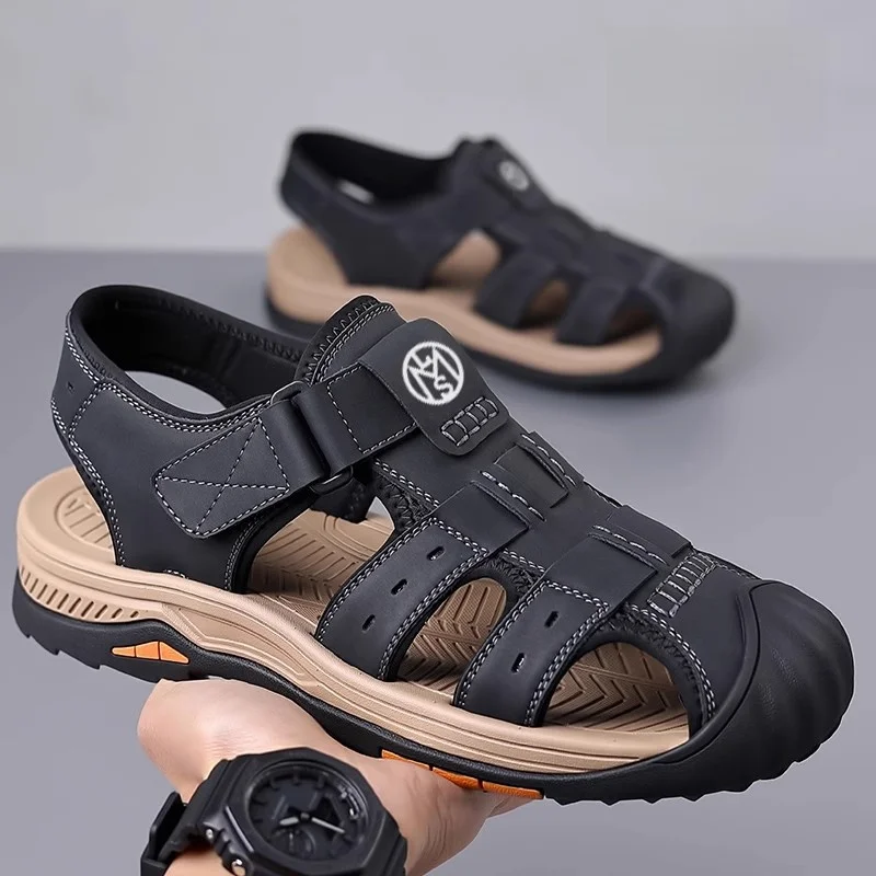 

Mulinan Casual Thi Bot Leather Sandals Breathable Slip-On Beach oes for Men Summer New Sle Comfortable Sports Sandals