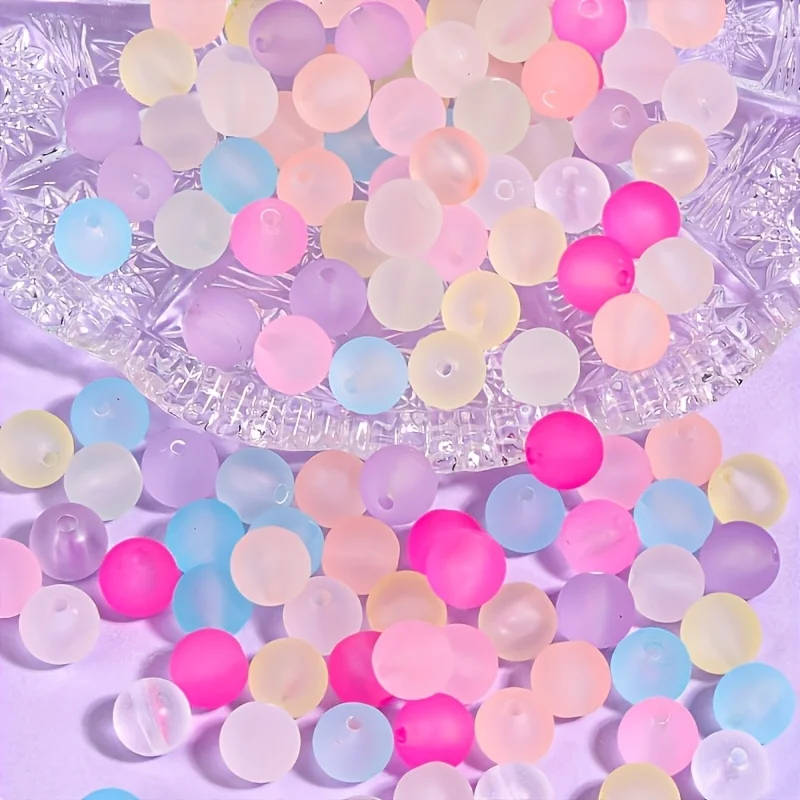 155pcs 8mm Acrylic Frosted Mixed Round Beads, Semi Transparent Straight Hole Beads, Suitable for DIY Uniform Bead Design