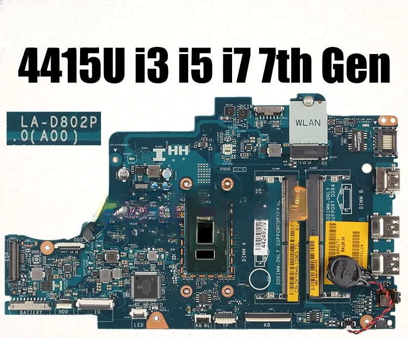 For Inspiron 5567 5767 P66F Notebook Mainboard Laptop BAL21 LA-D802P 4415U i3/i5/i7 7th Gen 081YW5 Motherboard Full Tested