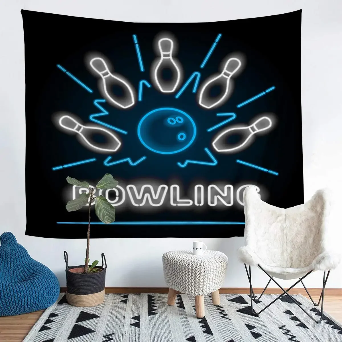 Tapisserie de jeux de sport de bowling, tapisseries à thème de joueur moderne, art mural pour dortoir, salon, décoration de chambre à coucher