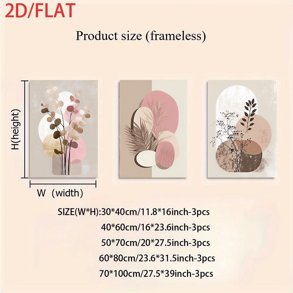 A set of minimalist three-panel frameless decorative paintings, Morandi color scheme, abstract botanical paintings, 2D flat.