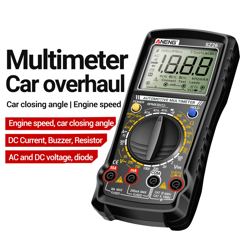 SZ26 Digital Multimeter AC/DC Voltage DC Current 1999 Count High Precision Car Overhaul Multimetro Diode Resistance Tester