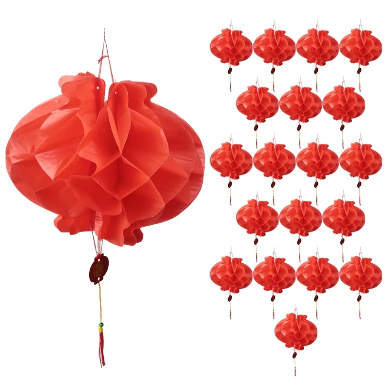 20Pack 10.5 Inch Chinese New Year Red Paper Lanterns,Hanging Round Lanterns For Chinese New Year,Spring Festival,Wedding