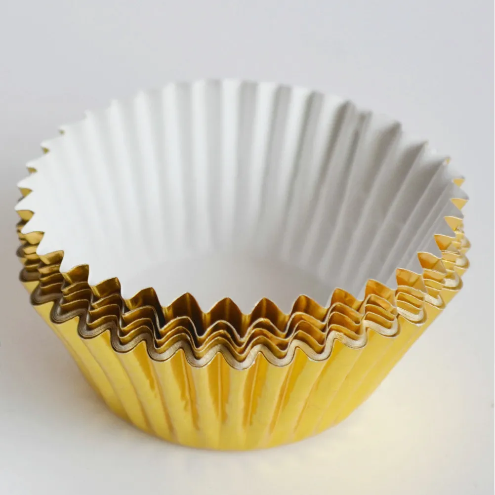 200Pcs Aluminum Foil Cupcake Liners Thickened Light Golden Cake Paper Molds for Birthday Wedding Shower Celebration