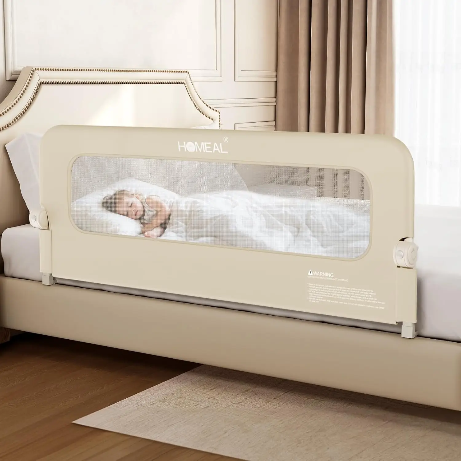 حاجز سرير طويل جدًا للأطفال الصغار مع قاعدة على شكل حرف U، شبكة مسامية للسلامة، يناسب مراتب التوأم إلى الملك #1