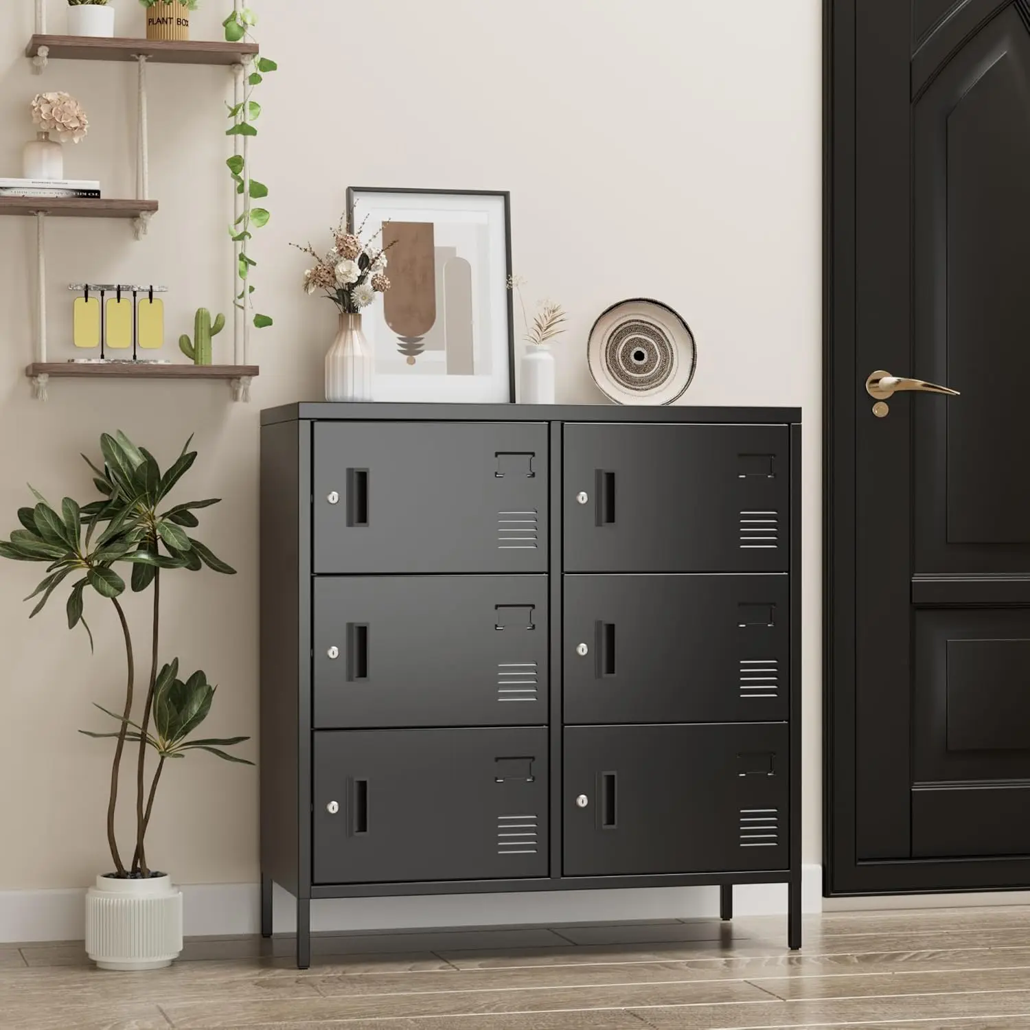 Офисный шкафчик H 37,8 дюйма для сотрудников, металлический шкафчик для хранения на 6 дверей, для спальни в школьном спортзале, требуется сборка, черный