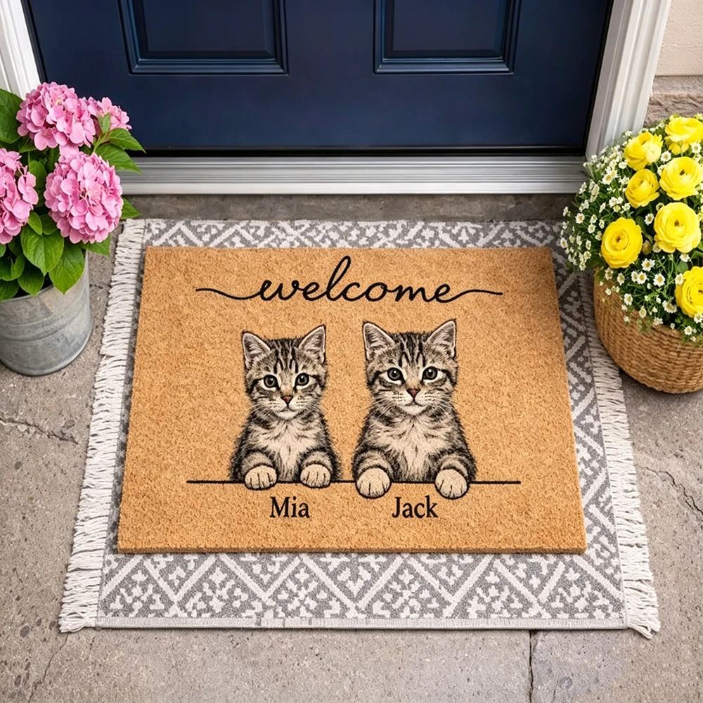 

Exclusive Pet Mat Custom Carpet Anti Slip Personal Pet Name Cat Layout Indoor Front Door Decor Housewarming Gift