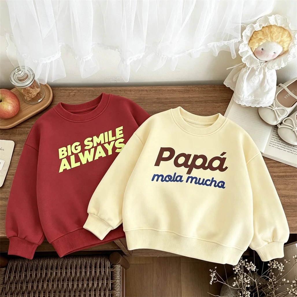 Letter Print Sweatshirts Loose Casual Sports Clothes Round Neck Pullovers Long-sleeved Hoodies 2026 Children's Autumn Wear