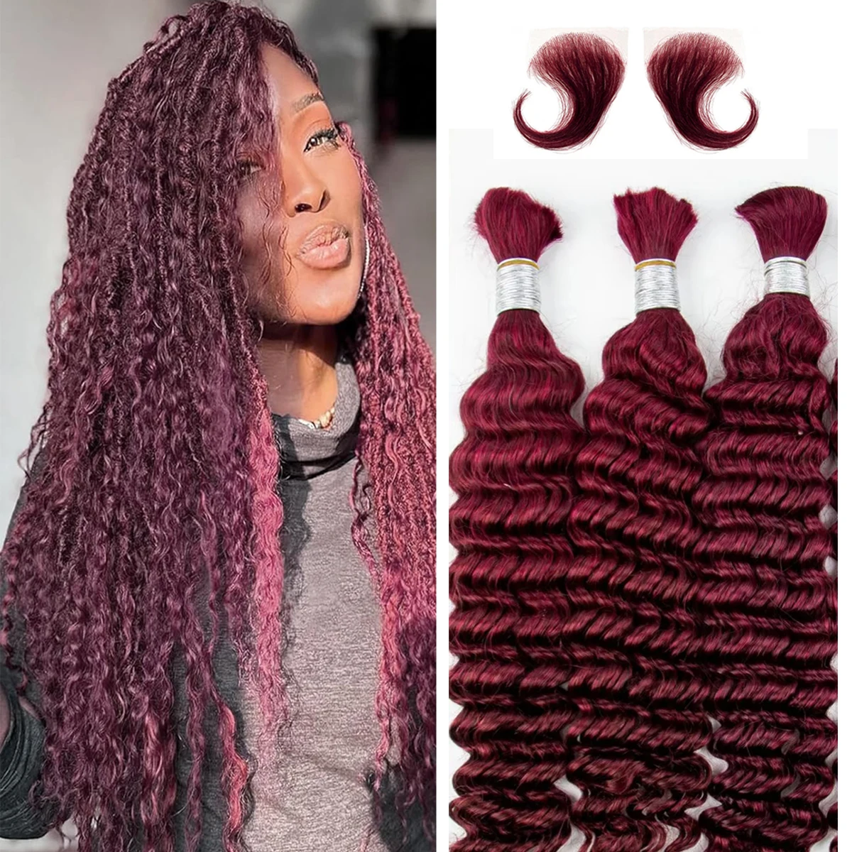 Curly Human Hair Weave Bundles With Closure 99j Red Hair Extensions For Women Girls Brazilian Burgundy 3 Bundles With Closure