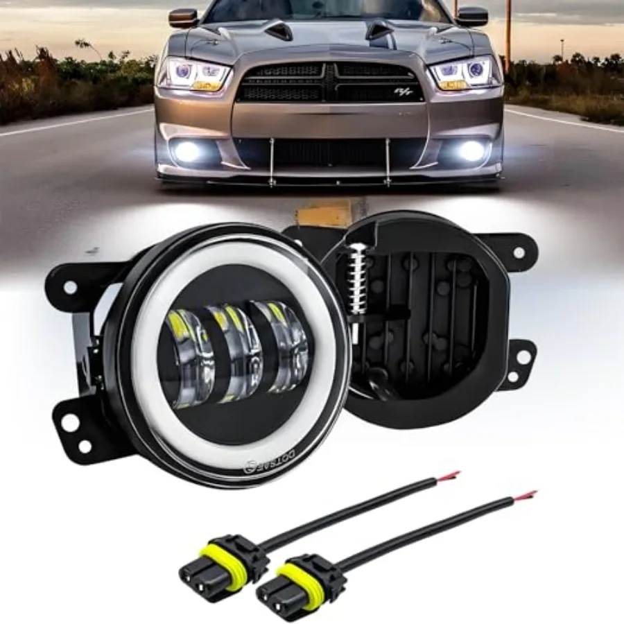 

4 Inch LED Fog Light Assembly for 2011-2013 Dodge Charger Front Bumper Replacement Round Offroad LED Fog Light/DRL Bright White