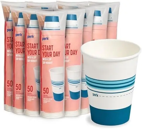 

12 oz Paper Hot Cups, 500 Count Bulk Disposable Coffee Cups for Hot Beverages, White/Blue