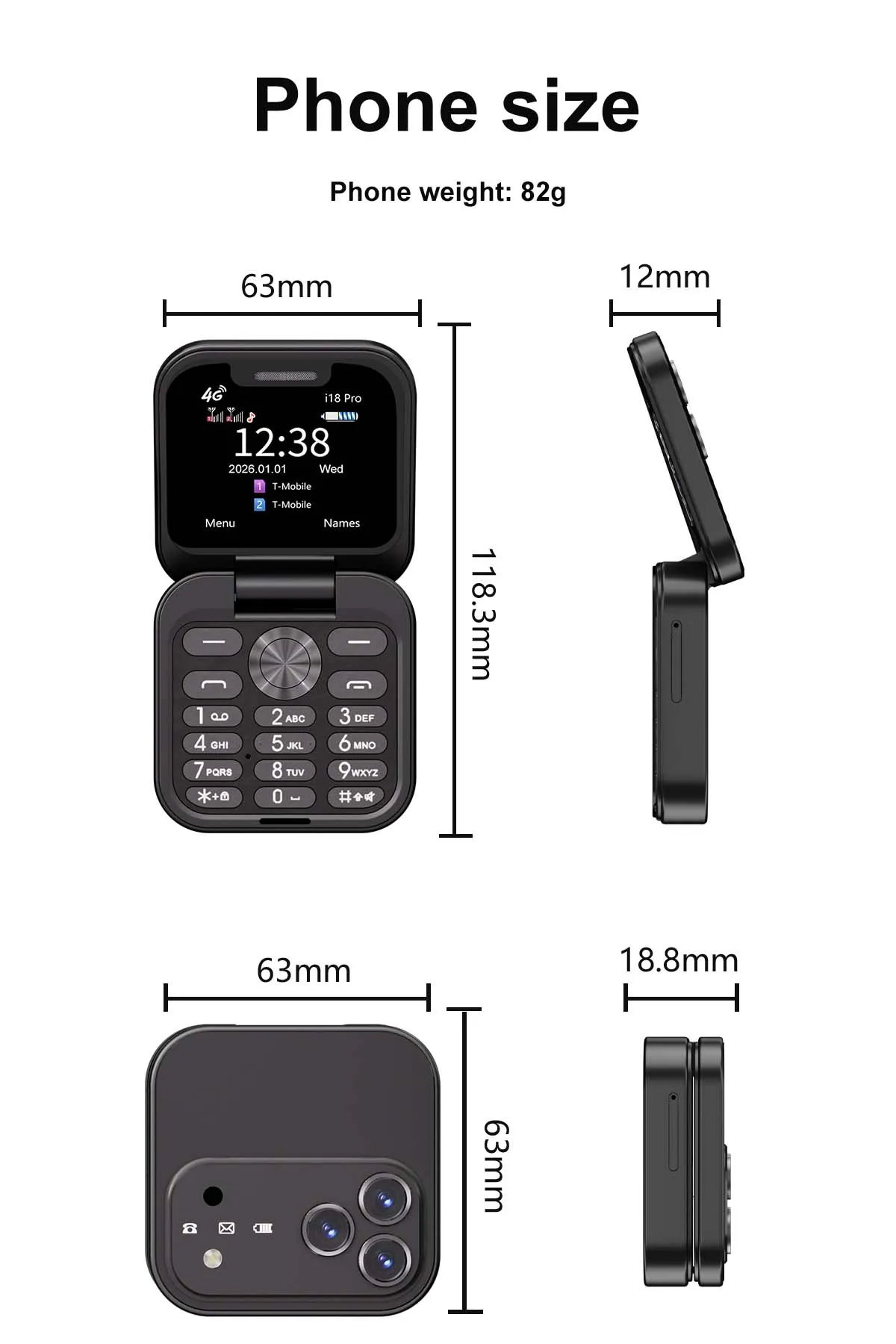 2026 NEW SERVO I18 Pro Flip Mobile Phone 4G LTE Type-C Call Recording FM Radio Blacklist Dual SIM 1.77' Mini Fold Cellphone