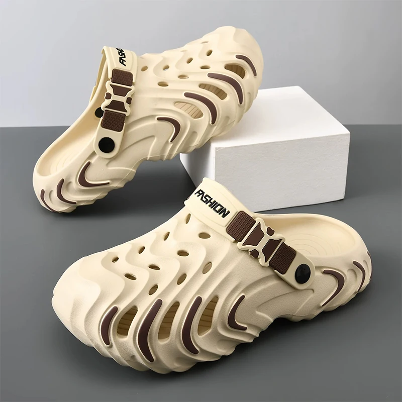Men Summer EVA Hole Slippers Lightweight Soft Thick Sole Non‑Slip Breathable Casual Outdoor Beach Shower Walking Shoes