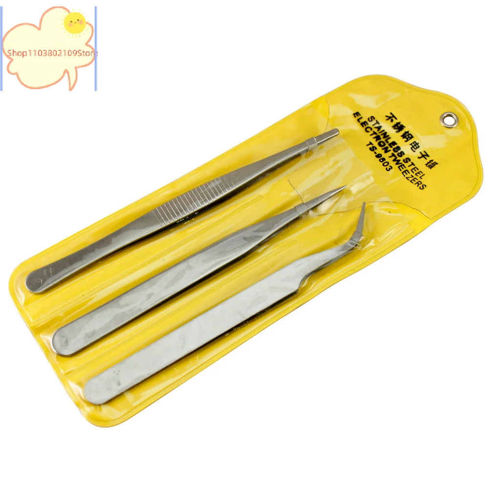 【HT】3 pcs Stainless Steel Electronic Tweezers  Repair Precision Assembly Set Tool