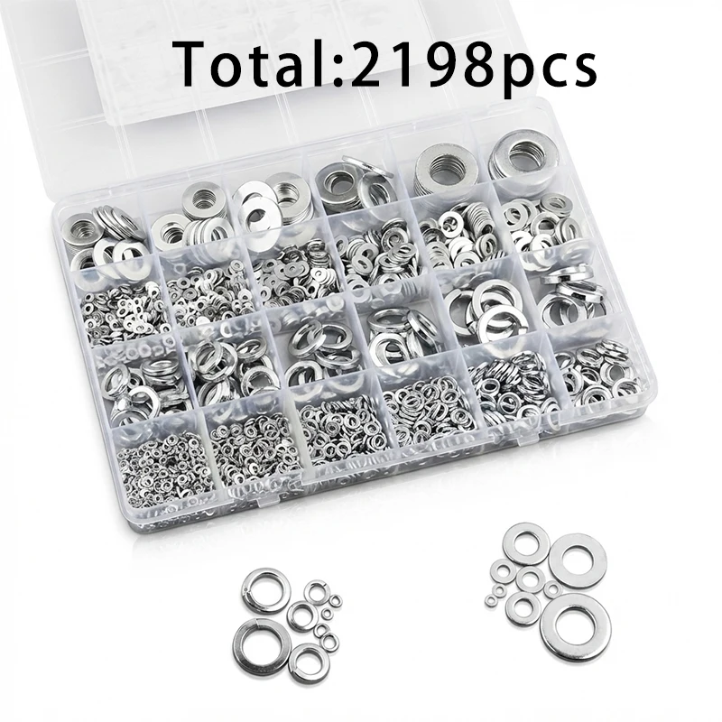 2198Pcs flat gasket/spring gasket combination, elastic gasket open spring gasket gasket,