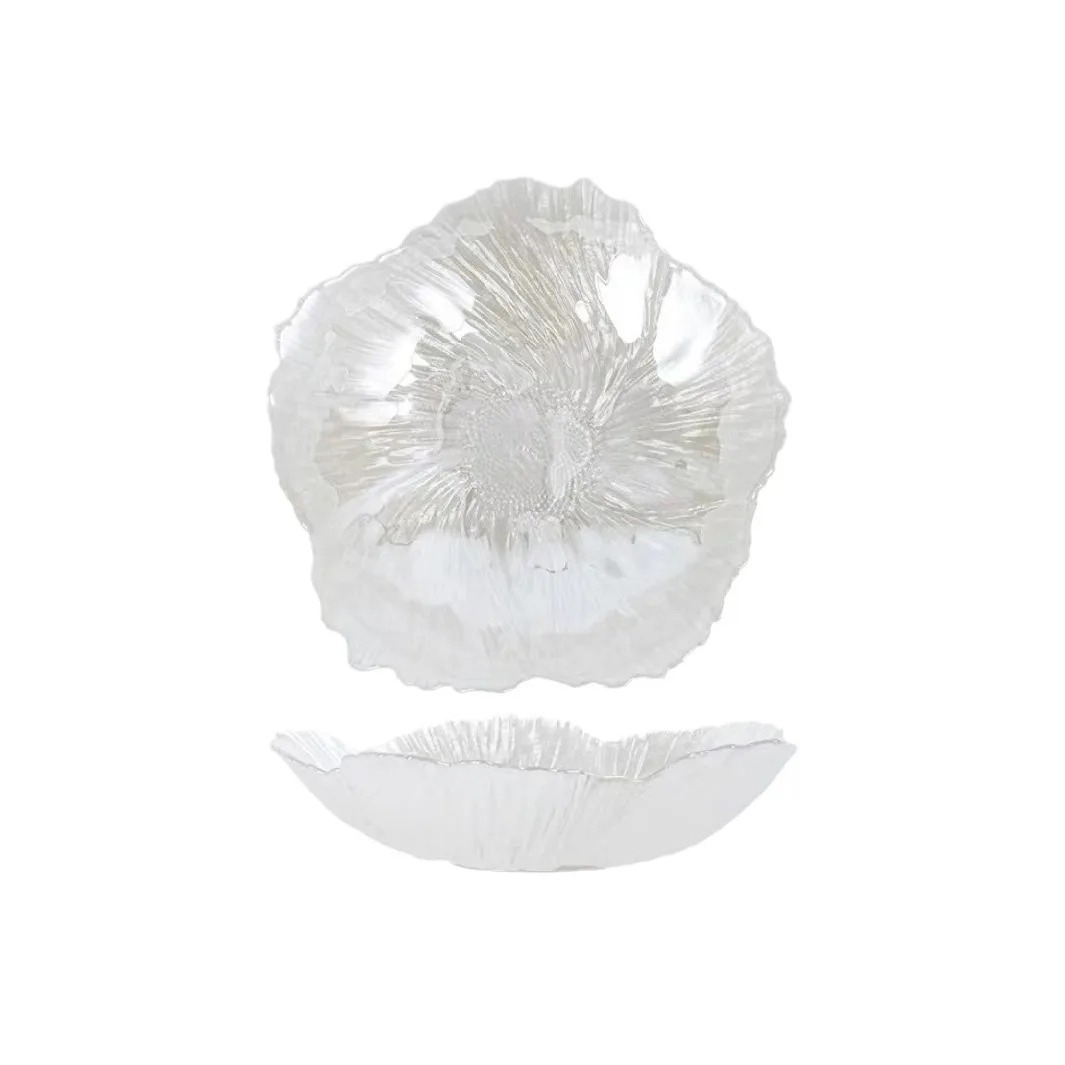 Luxury Flower Glass Plate, Dinner Plate, Pearl Fruit Plate, Snack Holder, Jewelry Storage Tray, Trinket Dish