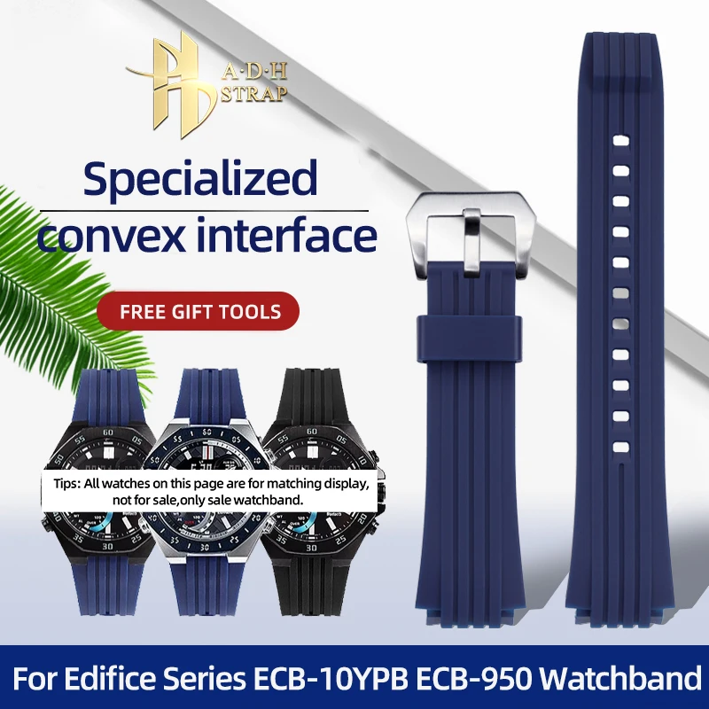 For Casio Edifice Series ECB-10YPB ECB-950 Silicone Watch Strap Special Convex Rubber Watchband Sports Bracelet 20mm Waterproof