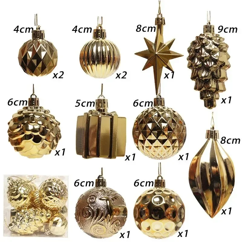 12Pcs Christmas Ball Decoration Christmas Tree Hanging Pendant Special-shaped Plastic Ball New Year Christmas Spheres