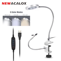 NEWACALOX lenti in vetro 3X lente d'ingrandimento USB LED 3 colori lampada da tavolo saldatura lente d'ingrandimento saldatura strumento manuale di terza mano