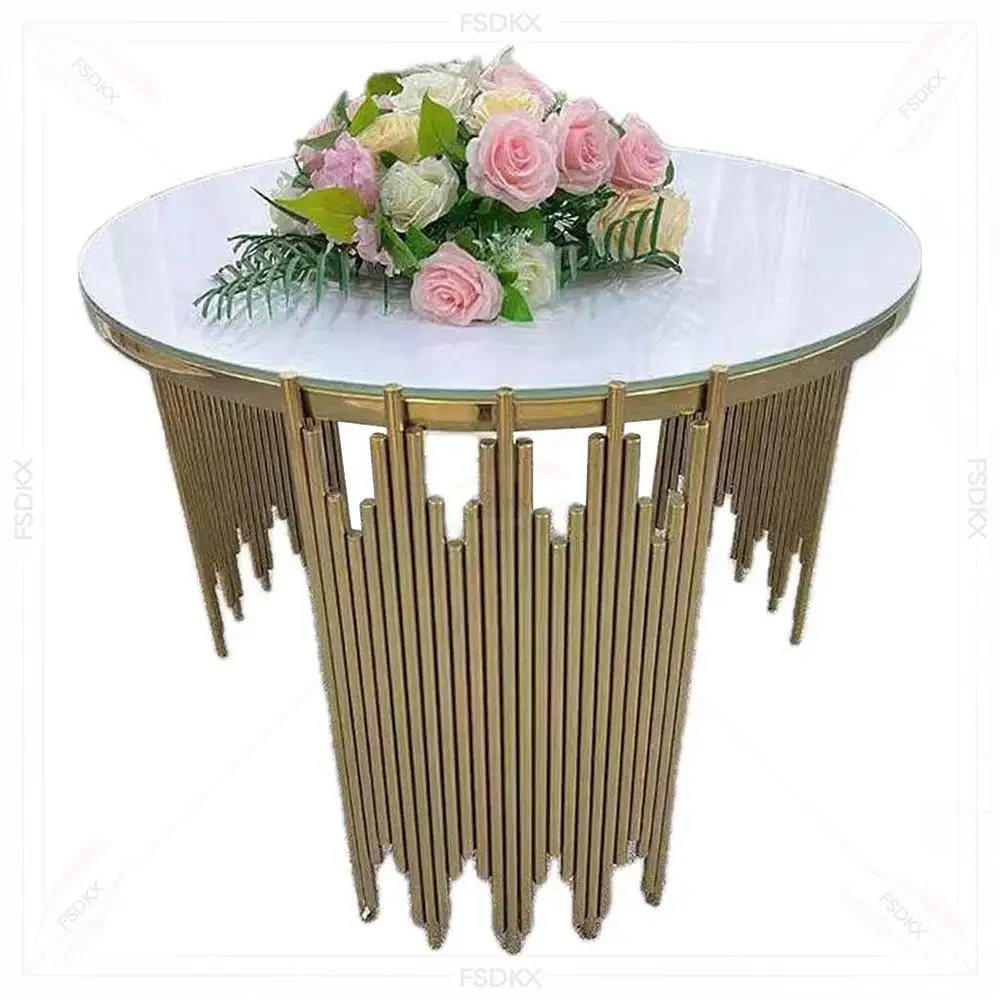 

FSDKX Modern Stainless Steel Round Gold White Dining Table for Restaurants and Banquet Wholesale for Events